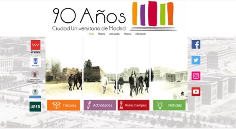 Portada   de la página web con motivo del 90 Aniversario de la Ciudad Universitaria de   Madrid, de la que la UNED forma parte (2017)